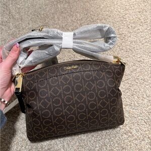 Calvin Klein Dark Brown CK Pattern Crossbody Bag